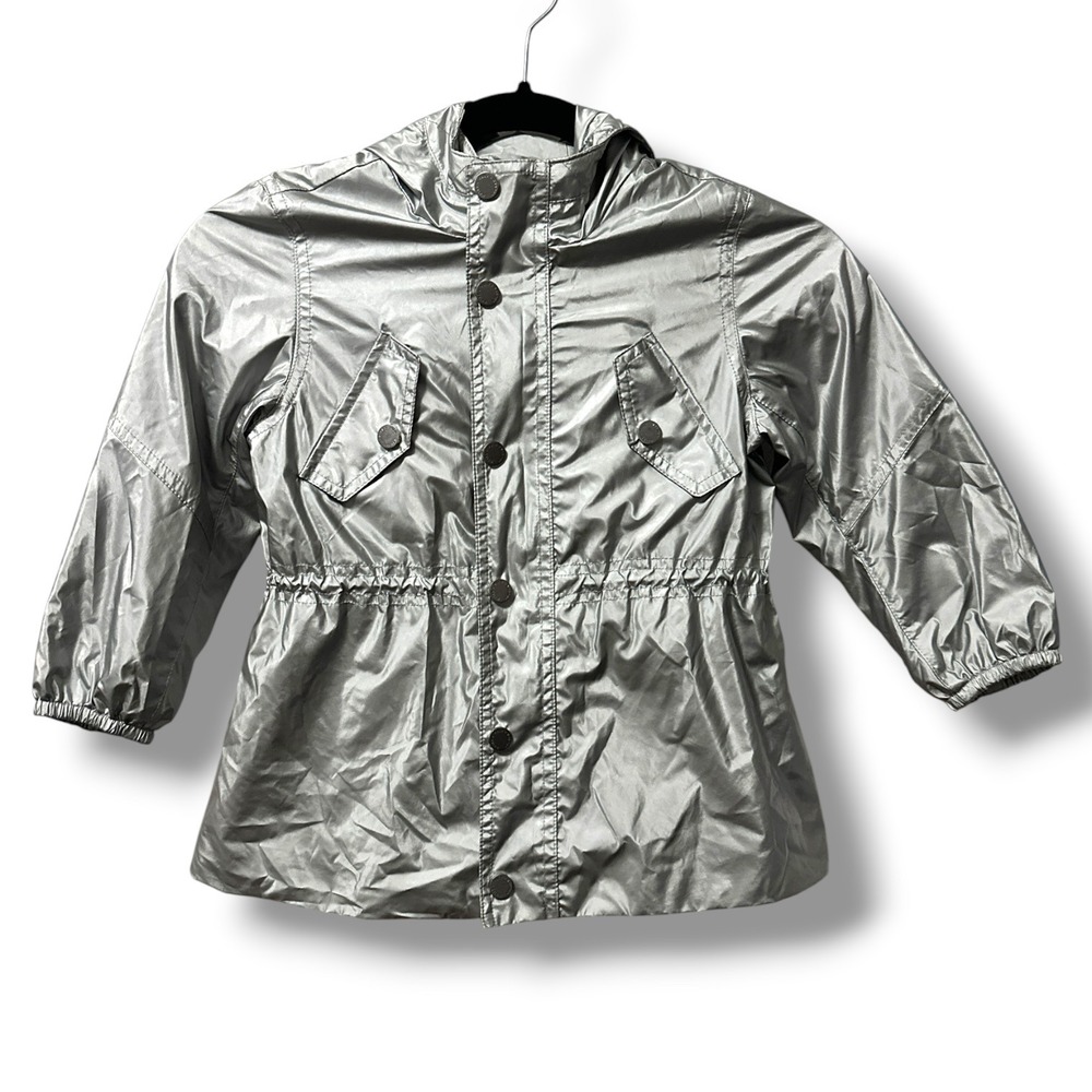 Polo Ralph Lauren Girls Metallic Silver Hooded Windbreaker Jacket Size 3T Luxury